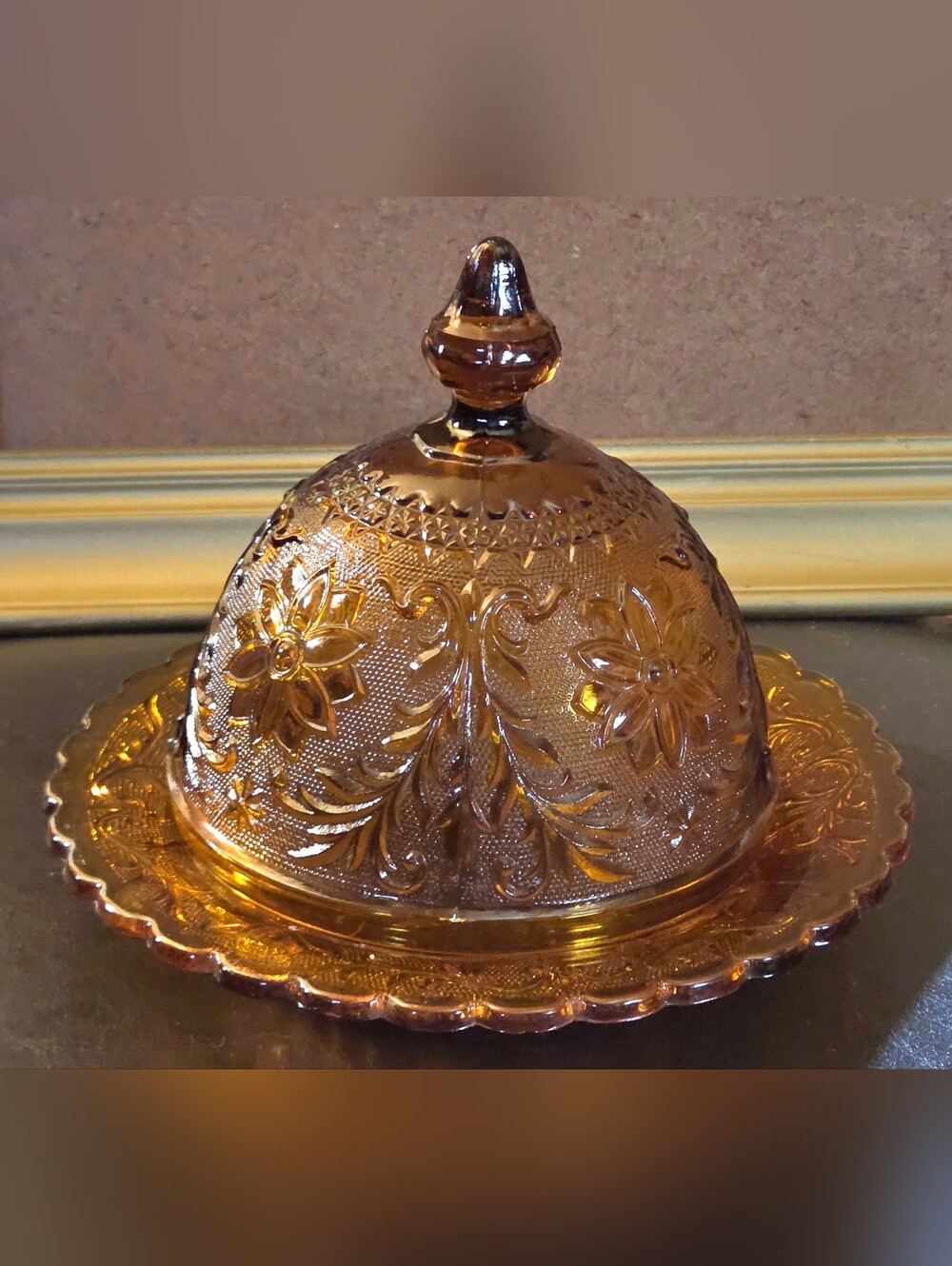 Vintage Tiara Royal Amber Butter/Cheese Dish By Indiana Glass Co.